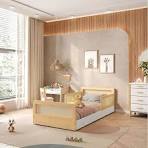 Cama Infantil Solteiro Montessoriana Lift em Madeira Maciça com Rattan 2  Grades Casatema Branco/Natural
