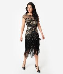 Unique Vintage 1920s Black Gold Sequin Fringe Zulla Flapper Dress Gold Flapper Dress Flapper Dress Unique Dresses
