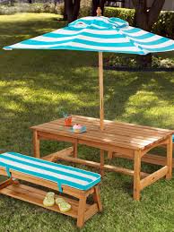 Outdoor Table Bench Set With Cushions Umbrella By Kidkraft At Gilt Table And Bench Set Backyard For Kids Outdoor Tables