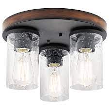 This fixture is compatible with a dimmer switch. Barrington 3 Light Flush Mount Distressed Black Wood Kichler Lighting