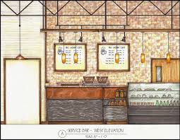 Interior Design Hand Rendered Section Service Bar Interior Design Renderings Cafe Interior Design Interior Design Tools