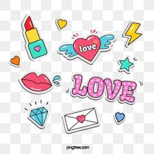Cute Style Sticker Lipstick Red Lips Heart Love Hand Drawn Illustration Diamond Lightning Envelope Diamond Vector L In 2020 Hand Painted Pet Love Stickers Pink Posters
