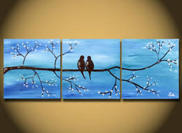 Large Canvas Bird Wall Art Blue Large Painting Love Bird Wall Art Sky Blue Cherry Tree Branch Flower Blossoms Unique La Multi Canvas Painting Acrylic Painting Canvas Painting Canvases