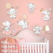 Diy Modern Concept Cute Colorful Baby Elephants Wall Decals Kids Bedroom Wall Stickers Nursery Decor Gifts Room Decor For Girls Boy Wish
