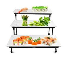 This set comes with three fine ceramic serving pieces all on a sturdy and gorgeous matt metal rack that will surely be a conversation starter at your next dining occasion. 4 Tier White Ceramic Party Serving Platter Food Display Trays On Chrome Plated Metal Stand Kitchen Dining Serving Dishes Trays Platters Rayvoltbike Com