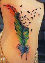 Feather With Birds Flying Away Tattoo Rainbow Bird Feather Tattoo Feather With Birds Tattoo Feather Tattoo Design Feather Tattoos