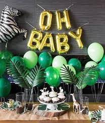 Ola memoirs safari baby shower decorations jungle theme party supplies with lush green balloon garland arch kit backdrop, banner, tropical palm leaves, balloons strip, ivy vines decor for boy and girl. Oh Baby Gold Letter Balloon Banner Baby Shower Decor Baby Etsy Baby Shower Decorations Animal Baby Shower Baby Shower Cupcake Toppers
