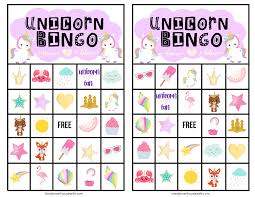 Just print out the cards on cardstock, trim them up with scissors and you're ready to play. Free Printable Unicorn Bingo The Denver Housewife