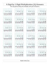 Box Method Multiplication Worksheet The 4 Digit By 1 Digit Multiplication With Grid Support Multiplication Worksheets Multiplication Box Method Multiplication