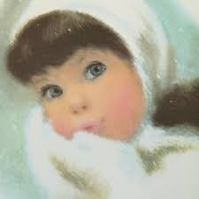 Frances Hook Signed American Beauty 1958 Litho Art Print Snowy Girl With  Mittens 8x10