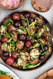 Grilled Potatoes Beans With Cornichon Vinaigrette The Original Dish Recipe Grilled Side Dishes Side Dishes Easy Potato Side Dishes