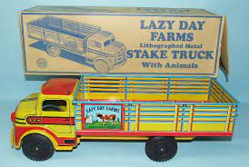 Vintage Marx Lazy Day Farms Tin Litho Toy Stake Truck Rare Box Toys Trucks Farm Toys