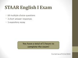 Response to the prompt is original rather than formulaic. Staar English I Exam 63 Multiple Choice Questions 3 Short Answer Responses 1 Expository Essay You Have A Total Of 5 Hours To Complete The Exam Current Ppt Download