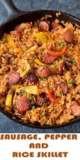 Smoky Kielbasa Sizzled With Sweet Bell Pepper Onions And Garlic In Vibrant Toma Sausagerecipe In 2020 Easy Sausage Recipes Stuffed Peppers Smoked Sausage Recipes