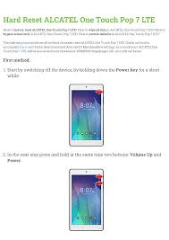 Other methods to unlock samsung lock screen, pattern, pin, password or fingerprint scanner: Hard Reset Alcatel One Touch Pop 7 Lte Manualzz