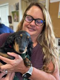 Visiting a beautiful dog at the vet's office