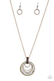 Paparazzi Rippling Relic Multi Brass Copper Silver Ring Pendant Necklace Earring Set In 2020 Multi Necklace Ring Pendant Necklace Mix Metal Necklace