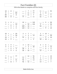 Multiplication And Division Relationships With Products To 144 J Division Fact Families Multiplication And Division Worksheets Fact Families