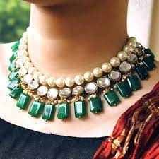 Green Semi Precious Stone Necklace With Matching Earrings Handmade Kundan And Pearl Necklace Handmade Traditional Indian Rajasthani Necklace Semi Precious Stone Necklaces Fashion Necklace Necklace