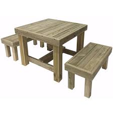 Features two chairs and a center panel in the table for smart storage. Compact Table And Bench Set For Kids The Pole Yard