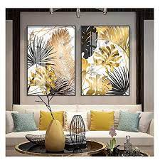 Xwwnzdq 2 Pezzi D Oro E Nero Foglia Su Tela Dipinto Poster E Stampa Moderna Decorazione Di Arte Della Par Decorazioni Arte Murale Dipinta Arredamento Artistico