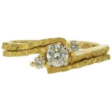Alaskan Gold Nugget Diamond Engagement Wedding Ring Set In Yellow Gold Www Goldru Gold Nugget Jewelry Diamond Engagement Wedding Ring Wedding Rings Solitaire