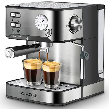 PlumChef Espresso Machine 20 Bar Professional Compact Homehold Coffee Espresso Maker with Milk Frother Steam Wand 54oz Water Tank Low Noise and Fast