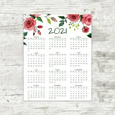 2021 Year At A Glance Calendar Red Roses Printable Calendar In 2020 At A Glance Calendar Printable Calendar Red Roses