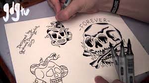 Now the fun begins, and also the part which frustrate many people. How To Paint Tattoo Flash With Markers Old School Skull And Snake Designs Youtube