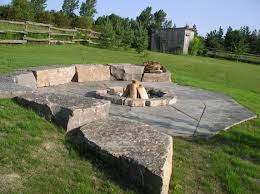 This was more than enough for a 100 square foot patio at 3 inches deep. Fire Pit Built Into The Slope With Armourstone And Jumbo Limestone Flagstone By Vogel Fire Pit Backyard Backyard Fire Fire Pit Landscaping