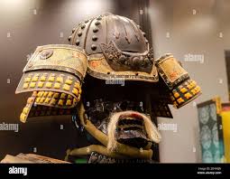 Original medieval japanese samurai armor (yoroi) in the museum. Samurai  helmet Stock Photo - Alamy