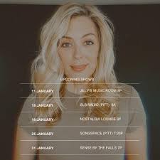 J A N U A R Y • 1•11 @jillysmusicroom 8p 1•18 @slbradio 9a 1•18  @nostalgialoungearcadebar 8p 1•25 @uusongspace 7:30p 1•31 @sensebythefalls  7p