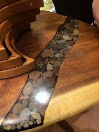 River Rock Going Through Table Top Router Out Wood Then Use Rock And Pour Resin Into Remaining Space Wood Projects Woodworking Woodworking Projects