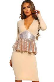 Robe basque donnera à votre image de style, de l'originalité et la beauté. Robe A Basque Mi Longue Abricot Manche Longue Paillettes Mb220961 18 Modebuy Com