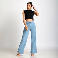 Choose high waisted flared jeans for a vintage vibe, or experiment with cropped culotte styles that will work for any occasion. Light Blue High Waist Wide Leg Jeans Madish