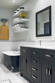 Suzie Palmerston Design Eclectic Bathroom With Gray Blue Walls Paint Color Black Clawfoot Eclectic Bathroom Eclectic Bathroom Design Black Clawfoot Tub