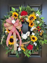 sunflower wreath for front door front door wreath rooster wreath spring wreath spring decor summer wreath farmhouse wreath spring wreath sunflower wreaths summer wreath