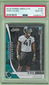 Josh Allen Rookie 2019 Absolute 161 Psa 10 Gem Mt Mint Rc Jacksonville Jaguars Jacksonvillejaguars In 2020 Jaguars Football Card Packs Jacksonville Jaguars Football