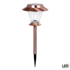 Hampton Bay Outdoor Antique Copper Solar Led Walk Light Set 6 Pack Rs9m N3 Ac C6 The Home Depot Solar Led Contemporary Outdoor Lighting Hampton Bay