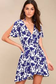 Morning Blooms Blue And White Floral Print Wrap Dress Wrap Dress Printed Wrap Dresses Cute Floral Dresses