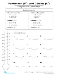 Temperature Conversion Formulas Worksheet Education Com Math Genius Sixth Grade Science Word Problem Worksheets