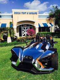 Great Wrap On A Slingshot In Avery Dennison Silver Chrome 3m 1080 Matte Black Thx Boca Tint N Wraps Car Wrap Slingshot Car Custom Paint Motorcycle