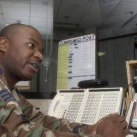 US Air Force (USAF) SENIOR AIRMAN (SRA) Damaine Threatt, assigned to the  20th Fighter Wing (FW) Command Post (CP), Shaw Air Force Base (AFB), South  Carolina (SC), works personnel recall procedures during