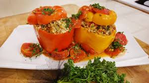 Toss the peppers with oil, salt, and pepper, place on a baking sheet and bake for about 10 minutes, until softened. Stuffed Peppers With Couscous Youtube