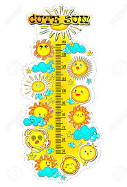 Kids Height Chart With Collection Of Cute Sun Summer Time Cartoon
