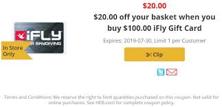 Check spelling or type a new query. Expired H E B Buy 100 Ifly Gift Card Get 20 Off Your Basket Expires 7 30 19 Gc Galore