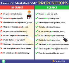 Preposition Errors 130 Common Mistakes With Prepositions 7 E S L Learn English Words Prepositions English Vocabulary Words