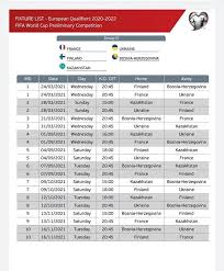 Le programme de l'equipe nationale : Eliminatoires Coupe Du Monde 2022 Le Calendrier Complet Des Bleus Equipe De France Football