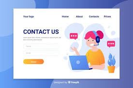 Download Flat Design Colorful Contact Us Landing Page With Female Operator Talking For Free Landing Page Vector Free Flat Design