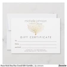 Faux Gold Sea Fan Coral Gift Certificate Zazzle Com Gift Certificate Template Gift Certificates Interior Design Gifts